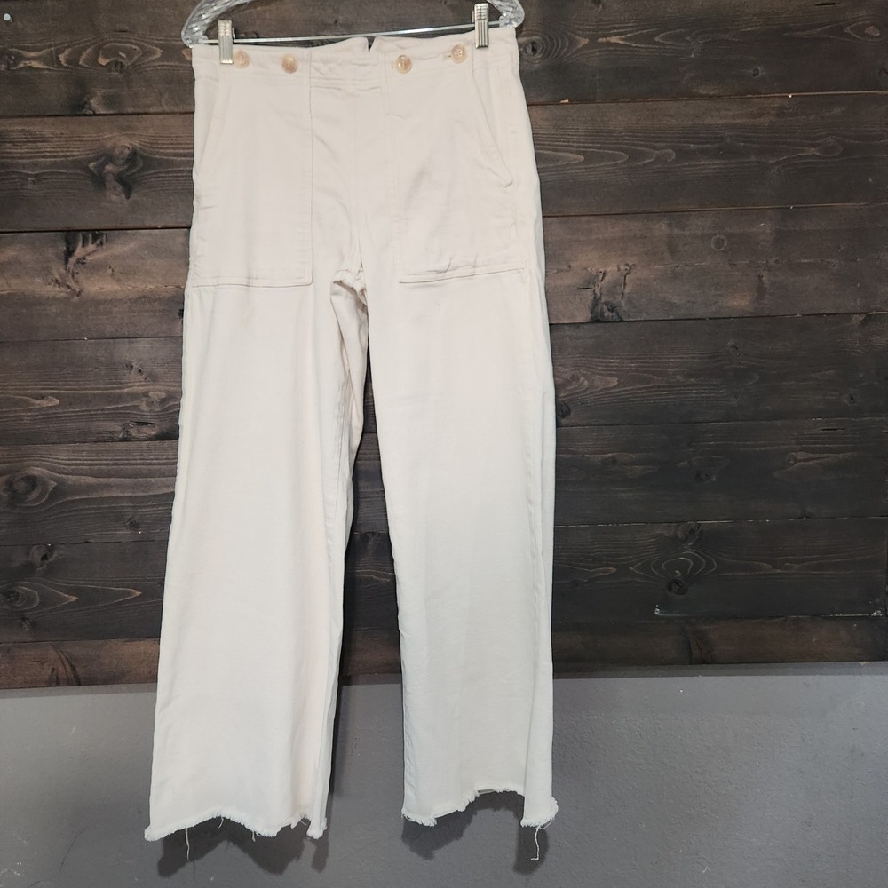Pilcro Anthropologie The Kit High Rise Wide Leg Utility Pants 30 Ivory Cinch Bac
